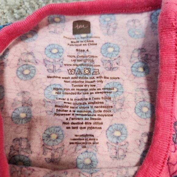 Tea Collection floral long sleeve ruffle dress pink blue cotton size 4 - Picture 2 of 9